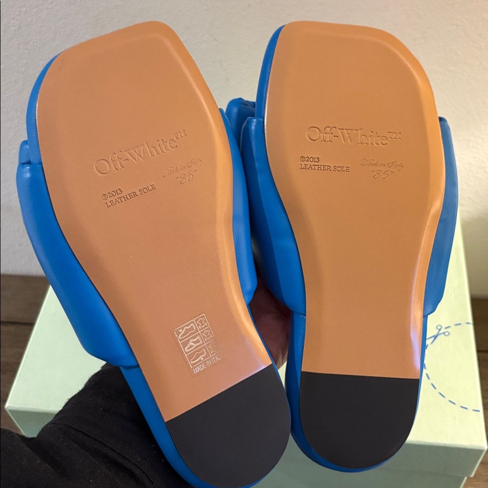 NIB [Off-White] Oversized Bow Blue Leather Slip-On Sandals Women’s EU 36 / US 6 - Picture 11 of 14